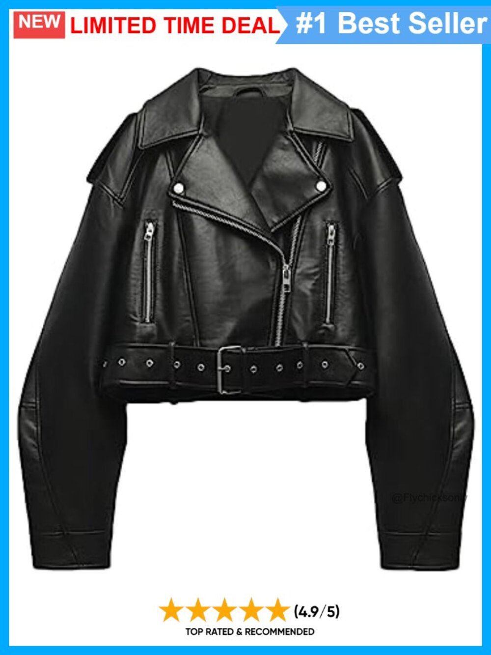 Faux Leather Cropped Moto Biker Jacket with Belt